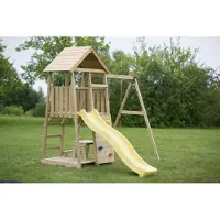 Wendi Toys Holz Spielturm Pelikan inkl. Rutsche, Kletterwand, Schaukel und Sitzgarnitur Natur 280x270x270 cm