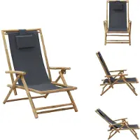 vidaXL Verstellbarer Relaxstuhl Dunkelgrau Bambus und Stoff - Gartenstühle