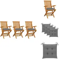 vidaXL Gartenstühle mit Grauen Kissen 3 Stk. Massivholz Teak - Gartenstühle