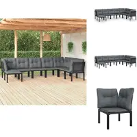 vidaXL 8-tlg. Garten-Lounge-Set Schwarz und Grau Poly Rattan