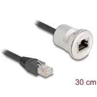 DeLOCK RJ45 Einbaubuchse mit Kabelpeitsche Stecker Cat.5e STP 30 cm Aluminium