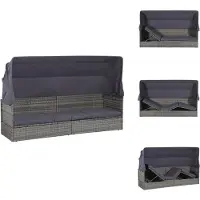 vidaXL Gartenbett mit Baldachin Grau 205×62 cm Poly Rattan - Sonnenliegen