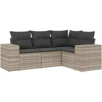 vidaXL 4-tlg. Garten-Sofagarnitur mit Kissen Hellgrau Poly Rattan
