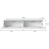 Selsey - Fernsehschrank / TV-Lowboard KANE hängend/stehend in Weiß mit Hochglanzfronten und LED, 140 cm