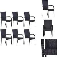 vidaXL Stapelbare Gartenstühle 6 Stk. Poly Rattan Schwarz - Gartenstühle