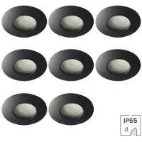 Lybardo 8-er Set LED-Einbauleuchte - Einbauleuchte Bad IP65 - Rund - Sand Schwarz