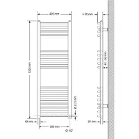 LuxeBath Elektrischer Badheizkörper mit Heizstab 1200W 400x1200 mm Weiß gebogen mit Seitenanschluss