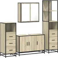 vidaXL 4-tlg. Badmöbel-Set Sonoma-Eiche Holzwerkstoff