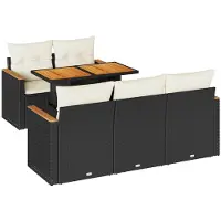 vidaXL 6-tlg. Garten-Sofagarnitur mit Kissen Schwarz Poly Rattan