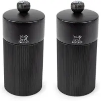 Peugeot NIGHT CHIC LINE Duo Pfeffer- und Salzmühlen-Set, schwarz, Robustes Mühlenset inkl. Edelstahltrichter zum einfachen Einfüllen, 1 Set