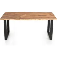 SalesFever Esstisch | Baumkante 3,5 cm | massiv Akazie Natur | 140 x 80 | U-Gestell Schwarz