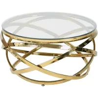 SalesFever Couchtisch Ø 80 cm | Tischplatte Sicherheitsglas 8 mm | Gestell rostfreier Edelstahl | B 80 x T 80 x H 42 cm | goldfarben – klar