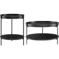 SalesFever Couchtisch 2er-Set | rund | je 2 Ablageflächen | MDF mit Eschenholzfurnier | B 69/44 x T 69/44 x H 39/49 cm | Schwarz