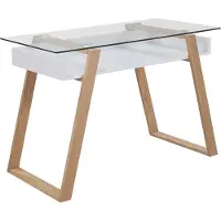 SalesFever Schreibtisch 110 x 55 cm| Glasplatte | furniertes Eichenholz | B 110 x T 55 x H 75 cm | weiß