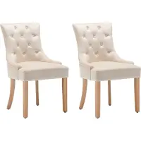 Möbilia Polsterstuhl 2er Set | Knopfheftung | Bezug Samt | Beine Hevea-Holz | B 56 x T 63 x H 91 cm | creme - natur | 30020000 | Serie STUHL