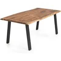 SalesFever Massiver Esstisch | 3,5 cm Akazie Natur Baumkante | 180 x 90 | V-Gestell Schwarz