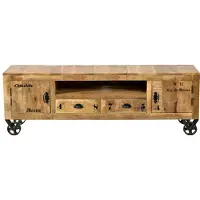 SIT Möbel Lowboard auf Rollen | 2 Türen, 2 Schubladen, 1 offenes Fach | Mango-Holz natur antik | B 200 x T 40 x H 55 cm | 01921-04 | Serie RUSTIC