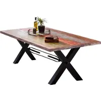 SIT Möbel Esstisch aus Altholz | 220 x 100 cm | Platte 40 mm bunt lackiert | X-Gestell antikschwarz | B 220 x T 100 x H 76,5 cm | 15104-11 | Serie TABLES & CO