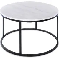 SIT Möbel Couchtisch rund | Tischplatte Marmor weiß | Gestell Metall schwarz | B 85 x T 85 x H 48 cm | 01053-23 | Serie THIS & THAT