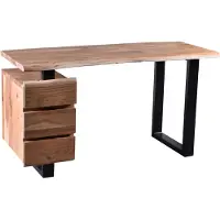 SIT Möbel Baumkante Schreibtisch | 3 Schubladen | 38 mm Platte Akazie-Holz natur | Beine Metall schwarz | B 147 x T 62 x H 80 cm | 13007-01 | Serie ALBERA