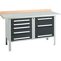 Schäfer Shop Kastenwerkbank PWi 150-8, Buche Multiplexplatte, mit Stahlabdeckung, bis 750 kg, B 1500 x T 700 x H 840 mm, Anthrazit