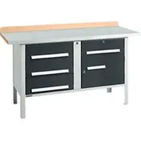 Schäfer Shop Kastenwerkbank PWi 150-5, Buche Multiplexplatte, mit Stahlabdeckung, bis 750 kg, B 1500 x T 700 x H 840 mm, Anthrazit