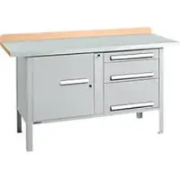 Schäfer Shop Kastenwerkbank PWi 150-7, Buche Multiplexplatte, mit Stahlabdeckung, bis 750 kg, B 1500 x T 700 x H 840 mm, Weißaluminium