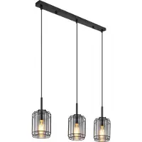 Globo Lighting Hängeleuchte Metall schwarz matt, Glas rauchfarben, Metall schwarz matt, Höhe kürzbar, LxBxH: 770x130x1200mm, exkl. 3x E27 60W 230V