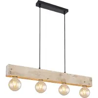 Globo Lighting Hängeleuchte Metall schwarz matt, Holz naturfarben, Kabel Textil schwarz, Höhe kürzbar, LxBxH: 800x60x1200mm, exkl. 4x E27 60W 230V