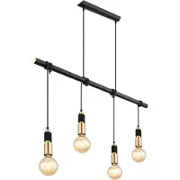 Globo Lighting Hängeleuchte Metall schwarz matt, Messing, Kabel Textil schwarz, ohne Schirm, LxBxH: 1000x60x1200mm, exkl. 4x E27 60W 230V