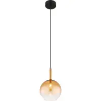 Globo Lighting Hängeleuchte Metall schwarz matt, Metall messingfarben, Glas amber, klar verlaufend, Kabel PVC schwarz, Höhe kürzbar, ø: 180mm, H: 1200mm, exkl. 1x G9 LED 10W 230V