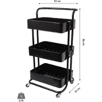 Echtwerk mobiler Servierwagen für Küche/ Bad/ Büro mit 3 Ebenen, Küchenrollwagen mit Schubladen, Werkzeugwagen, Allzweckwagen mit Schiebegriff, Black-Edition, 43 x 32 x 86 cm