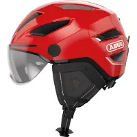 ABUS Stadthelm Pedelec 2.0 ACE - Fahrradhelm mit Rücklicht, Visier, Regenhaube, Ohrenschutz - für Damen und Herren - Rot, , Größe M (52-57 cm)