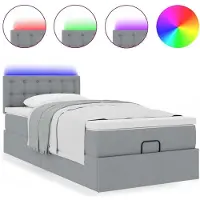 vidaXL Ottoman-Bett mit Matratze & LEDs Hellgrau 100x200 cm Stoff