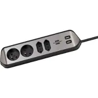 Brennenstuhl Style - Steckdosenleiste mit 4 Steckdosen (Edelstahlsockel für Küche und Büro, mit de USB-Ladefunktion) silber und schwarz