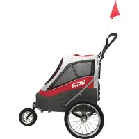 Innopet Hundebuggy & Fahrradanhänger für Hunde - Sporty Dog Trailer Deluxe Hundeanhänger für Fahrrad - Rot/Weiß - zusammenklappbar - mit Regenschutz - Luftreifen - Fahrradkit inklusive