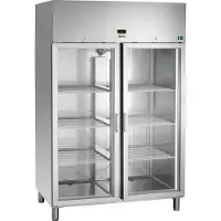 Bartscher Glastürenkühlschrank 1400 GN210, Doppeltüriger Kühlschrank mit insgesamt 6 Zwischenablagen, 1 Stück