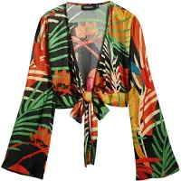 Desigual Damen Viskose Top mit buntem Muster und V-Ausschnitt, Größe S