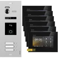 Balter EVO HD Silber RFID/Fingerprint 6x7" Schwarz Video Türsprechanlage Set 3 Familienhaus