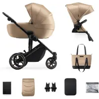 Kinderkraft PRIME 2 2-in-1 - Kombikinderwagen bis 22 kg - große Babywanne - vollgefederte Räder - wasserdichtes Verdeck - Beige
