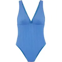 Copenhagen Studios Badeanzug "Nela", Damen, Gr. 36, Cup C/D, blau, Rippware, Recycling-Polyamid, strukturiert, unifarben, Badeanzüge Badeanzug, mit modischer Trägerlösung am Rücken