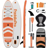 LifeGoods PaddlePro SUP Board - Mit Sitz - Aufblasbares Paddle Board - Komplettes Set - Max. 135 KG - 320x81 cm - Weiß/Orange