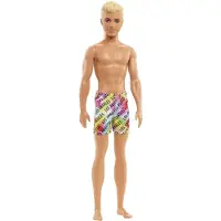 Barbie Ken Strandpuppe mit blondem Haar in bunter Los Angeles-Print Badehose