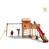Fungoo Spielturm "My Space XL Move+" teak mit Rutsche, Doppelschaukel, Kletterwand und Leiter