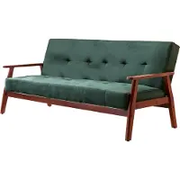 SalesFever Schlafsofa mit Armlehnen | 3 Funktionen | Stoffbezug Samt-Optik | Gestell Holz Eukalyptus| B 190 x T 85 x H 81 cm | tannengrün