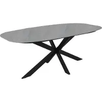 ByLiving Esstisch OVAL / Bootsform / Tischplatte in Naturstein-Optik grau / Gestell Metall schwarz / 200 x 100, H 76 cm