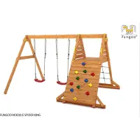 Fungoo , Kletterturm "Spider King", teak, mit Doppelschaukel und Kletterwand