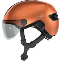 ABUS Stadthelm HUD-Y ACE - stylischer Fahrradhelm mit Visier und magnetischem, aufladbarem LED-Rücklicht - für Damen und Herren - Orange, Größe M (54-58 cm)