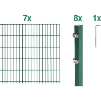 Alberts Doppelstabmatten Zaun, Höhe 80 cm, Länge 14 m, Zaun-Komplettset zum Einbetonieren, grün, Pfosten 60x40 mm
