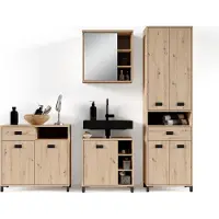 ByLiving Badezimmer Spiegelschrank WELLNESS mit LED-Beleuchtung & Steckdose / Moderner, 1-türiger Spiegel Hängeschrank in Artisan Eiche / Wandschrank mit Spiegeltür / B 60, H 61, T 28 cm